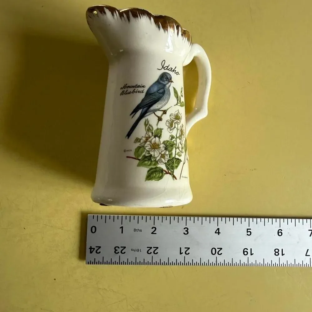 Vintage Idaho Souvenir Pitcher - Mountain Bluebird and Syringa